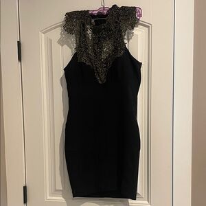 Elegant Black Lace Dress With Gold Detail